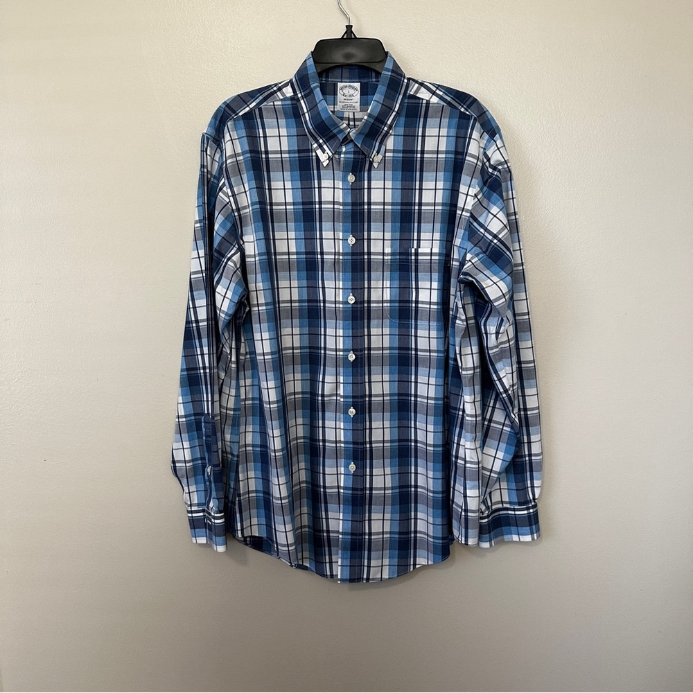 Brooks Brothers Regent Navy and Gray Plaid Shirt Size L LN